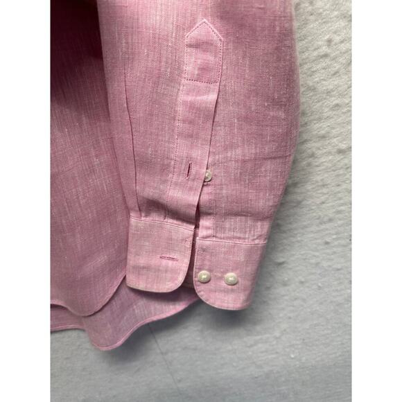 Steven Azzolina Studio Collection 100% Linen Pink Men LS Button Up Medium EUC - Picture 2 of 10